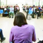 El edil de Urbanismo, José Manuel Calvo, la portavoz en el Congreso, Irene Montero y el secretario general de Podemos Madrid, Ramón Espinar, ayer en Matadero.