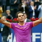 El tenista español Rafa Nadal celebra su victoria al finalizar su partido ante el argentino Horacio Zeballos.