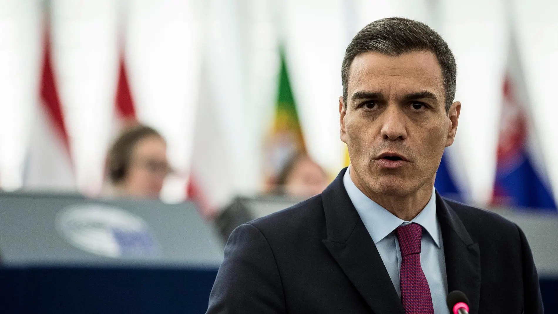 Pedro Sánchez, durante su intervención en el Parlamento Europeo