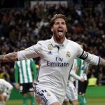 El defensa del Real Madrid, Sergio Ramos, celebra el segundo gol del equipo madridista