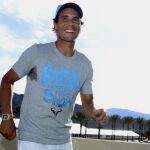 El español Rafael Nadal ayer en su presentación ante la prensa en el marco del Abierto de Tenis de Estados Unidos en Indian Wells, California