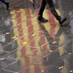 La lluvia fue ayer la protagonista de las protestas de los independentistas frente a la Delegación del Gobierno