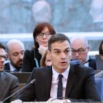 Pedro Sánchez durante su intervención este jueves en el Comité de Ministros del Consejo de Europa