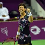 Carla Suarez celebra su triunfo en Doha