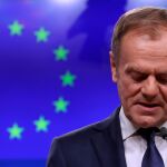 Donald Tusk, presidente del Consejo europeo, en la reunión en el día de hoy en Bruselas con el primer ministro irlandés, Leo Varadkar