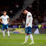 El delantero de Argentina Leo Messi durante el encuentro amistoso que Argentina y Venezuela disputan esta noche en el estadio Wanda Metropolitano / Efe