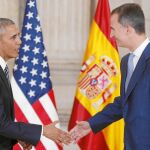 El Rey Felipe saluda a Obama en julio del año pasado en el Palacio Real de Madrid