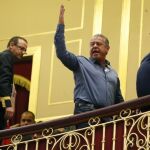 Varios representantes de los estibadores, en la tribuna de invitados, durante el pleno en el Congreso de los Diputados.