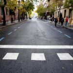 Imagen de una calle de Madrid durante los días en que hubo restricciones al aparcamiento en el centro de la ciudad