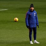 Simeone, en un entrenamiento del Atlético