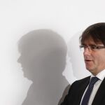 El presidente de la Generalitat de Cataluña, Carles Puigdemont, durante un desayuno informativo en Madrid