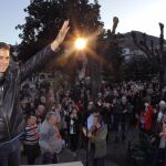 Pedro Sánchez, durante un acto público celebrado hoy en la localidad de El Entrego (Asturias).