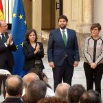Pedro Antonio Sánchez, Soraya Saénz de Santamaría, Fernando López Miras y Rosa Peñalver, ayer