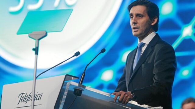 José María Álvarez-Pallete, presidente de Telefónica, ayer, en la junta general de accionistas