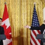 Donald Trump y Justin Trudeau durante la rueda de prensa