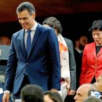 Pedro Sánchez, Isabel Celaá y Magdalena Valerio, ayer, en la inauguración del Encuentro Futuro+Progreso +FP