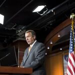 El portavoz de la Casa Blanca, John Boehner, durante la rueda de prensa