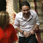 El líder de Podemos, Pablo Iglesias al término de la segunda jornada del debate de su investidura.