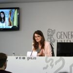 La vicepresidenta y consellera de Igualdad, Mónica Oltra, tras la reunión semanal del pleno del Consell