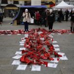 Imagen de una protesta de mujeres maltratadas en la Puerta del Sol de Madrid