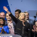 La líder del Frente Nacional, Marine Le Pen, durante la convención de su partido hoy en Lyon.