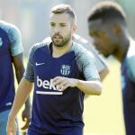 Jordi Alba, en un entrenamiento del Barcelona
