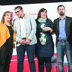 El líder socialista Luis Tudanca durante el foro de debate de Toro, acompañado de la eurodiputada Iratxe García, el alcalde Tomás del Bien y Ana Sánchez