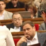 Alicia Sánchez-Camacho, hoy, en el Parlament, junto a Artur Mas y Oriol Junqueras.