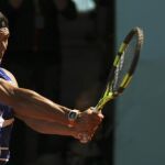 El tenista español Rafael Nadal, durante un entrenamiento en la Caja Mágica de cara a su participación en el Mutua Madrid Open