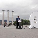 En la imagen, el presidente de la ANC, Jordi Sánchez, junto a un «sí» gigante para reclamar el referéndum