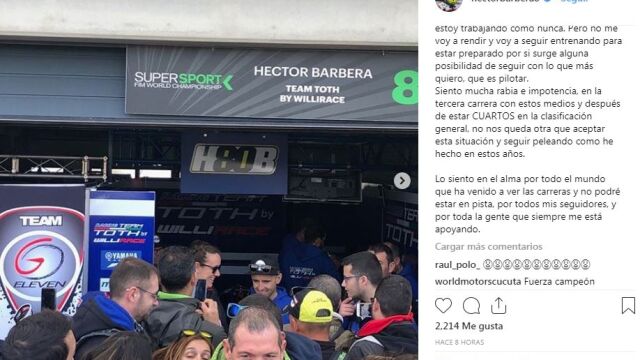 Roban la moto a Héctor Barberá y se queda sin correr