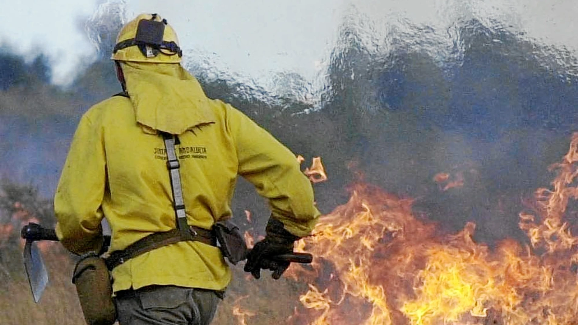 Efectivo del Plan Infoca trabaja en la extinción de un incendio.