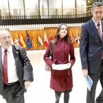 Iceta, Arrimadas y García Albiol, en noviembre de 2015, cuando acudieron al TC por la declaración rupturista