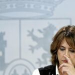 La ministra de Justicia, Dolores Delgado, durante la rueda de prensa posterior al Consejo de Ministros del viernes en Moncloa