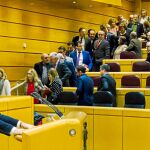La Cámara Alta, ayer, en el momento en el que los senadores socialistas abandonan el Pleno durante la intervención del popular Ignacio Cosidó / Foto: Alberto R. Roldán