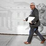 El coordinador federal de IU, Cayo Lara, en las inmediaciones del Congreso la semana pasada