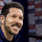 El entrenador del Atlético de Madrid, el argentino Diego Simeone, durante la rueda de prensa