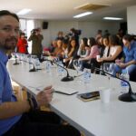 El líder de Podemos, Pablo Iglesias, durante la primera reunión del Consejo Ciudadano Estatal elegido en la II Asamblea Ciudadana de Podemos, en el que se decidirá la nueva dirección del partido de Pablo Iglesias.
