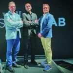 Nuno Santos (izq.),Michael Iskas (centro) y Francisco Vaquero en la presentación en Madrid de The Story Lab