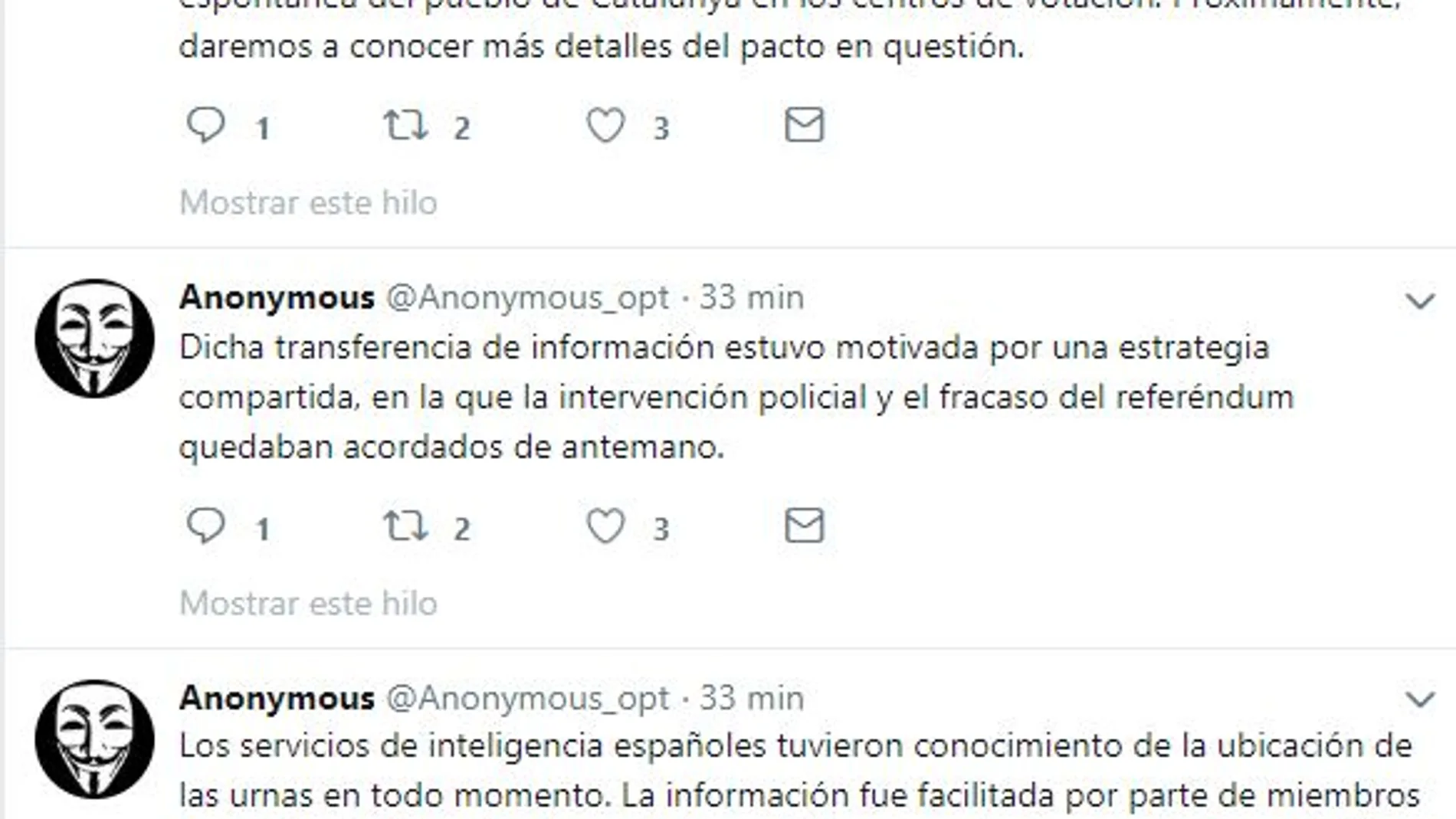Anonymous asegura que el Gobierno y un partido independentista acordaron hacer fracasar el 1-O