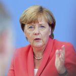 La canciller alemana Angela Merkel durante la rueda de prensa anual que ofrece para informar sobre asuntos de política nacional e internacional en Berlín