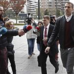 El jugador de fútbol Antonio Amaya, a su llegada al Palacio de Justicia de Navarra.