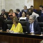 Las consejeras de Hacienda y Educación, en el centro, durante el último Pleno del Parlamento