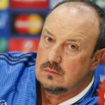 El entrenador del Real Madrid, Rafael Benítez durante la rueda de prensa celebrada en Lviv, Ucrania