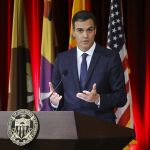 El presidente del Gobierno de España, Pedro Sánchez, interviene hoy, viernes 28 de septiembre de 2018, en el auditorio de la Universidad del Sur de California, en Los Ángeles, California (EEUU)