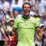 El tenista español Rafael Nadal celebra su victoria ante el italiano Fabio Fognini durante el partido de semifinales del Abierto de Miami