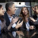Xavier García Albiol, junto a Alicia Sánchez Camacho, Andrea Levy y Enric MIllo, durante la primera jornada del XIV congreso de los populares catalanes
