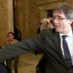 Junqueras y Puigdemont en Barcelona el pasado 24 de enero en su fracasada conferencia sobre el referéndum independentista
