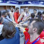 El vestuario español, después de ganar el bronce en el Eurobasket
