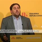Oriol Junqueras, hoy, durante su intervención ante los medios.